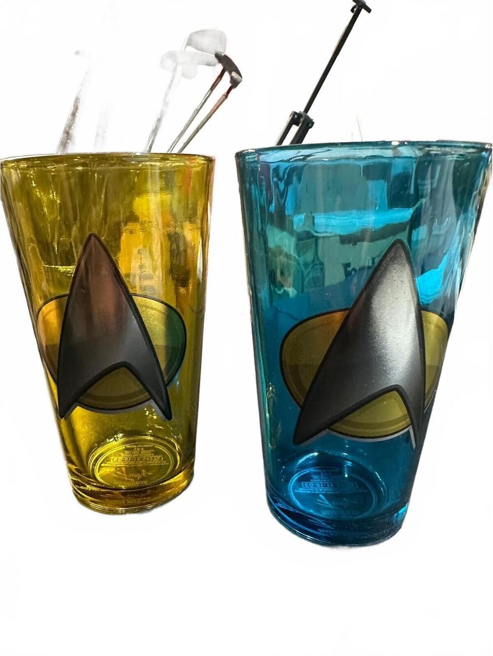 Star Trek Starfleet Pint Glasses Blue Gold Set of 2